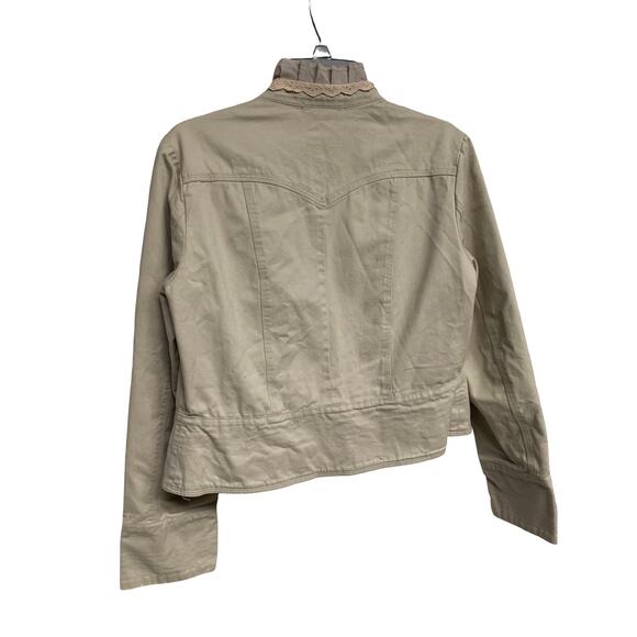 Charlotte Russe Beige Military Ruffle Trim Button Jacket XS Steampunk Style - Picture 2 of 6